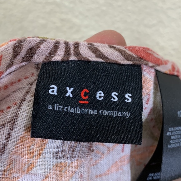 Axcess Liz Claiborne Skirt Floral Tan Orange Brown size 10 Viscose/Linen Blend - Picture 11 of 14